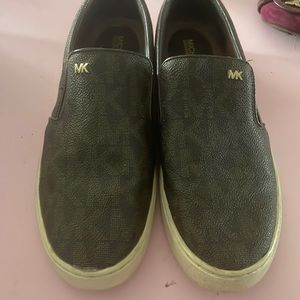 Michael Kors size 8 brown logo slip ons.